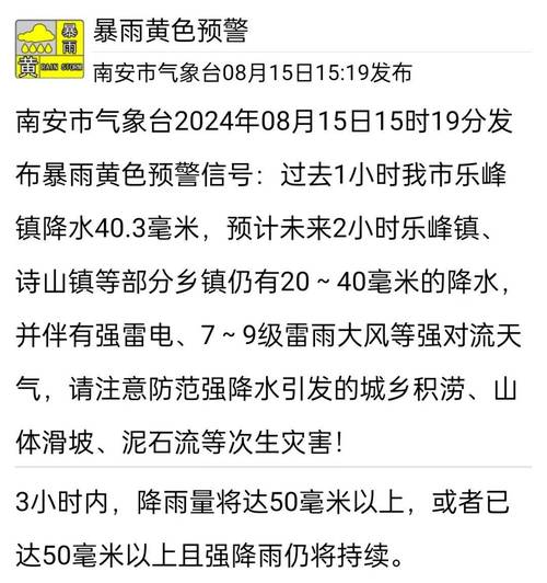 福建省南安市发布暴雨黄色预警