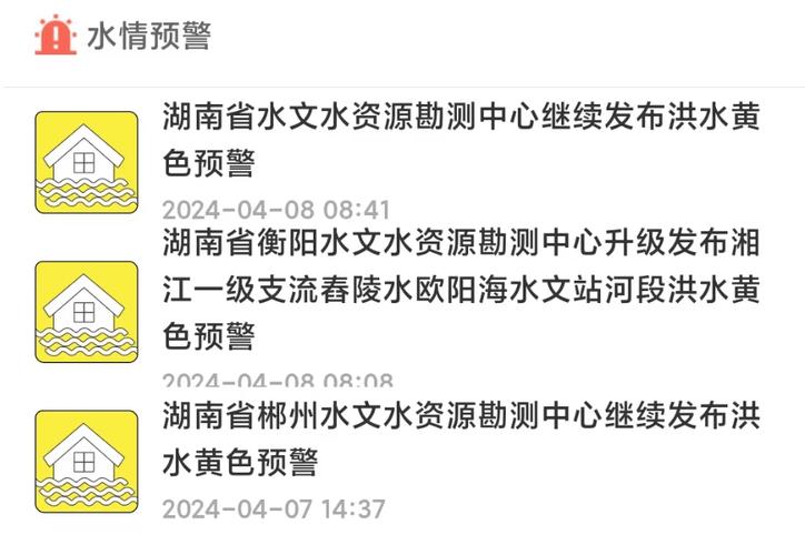 长沙市水文局发布洪水黄色预警