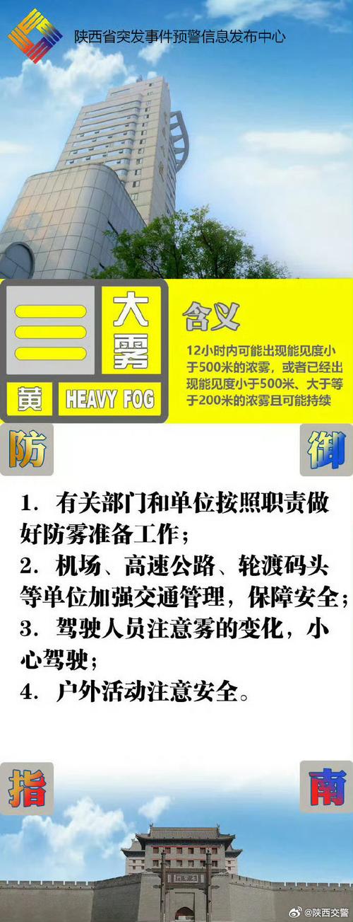 陕西省黄陵县发布大雾黄色预警